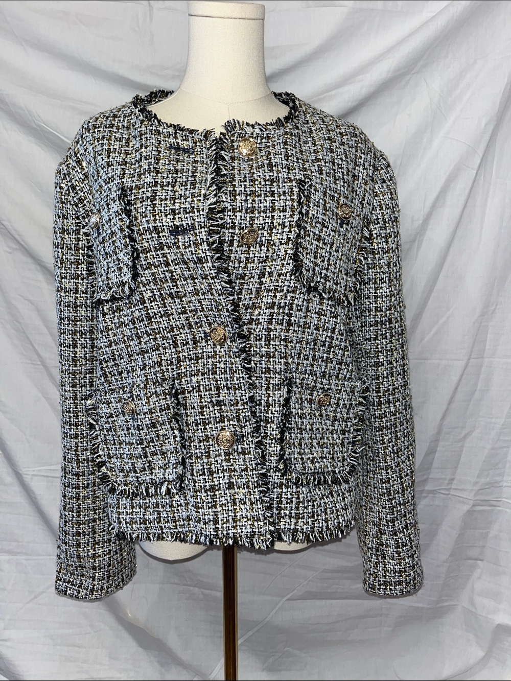 Classic Bouclé Fringe Boxy Jacket - Black & White